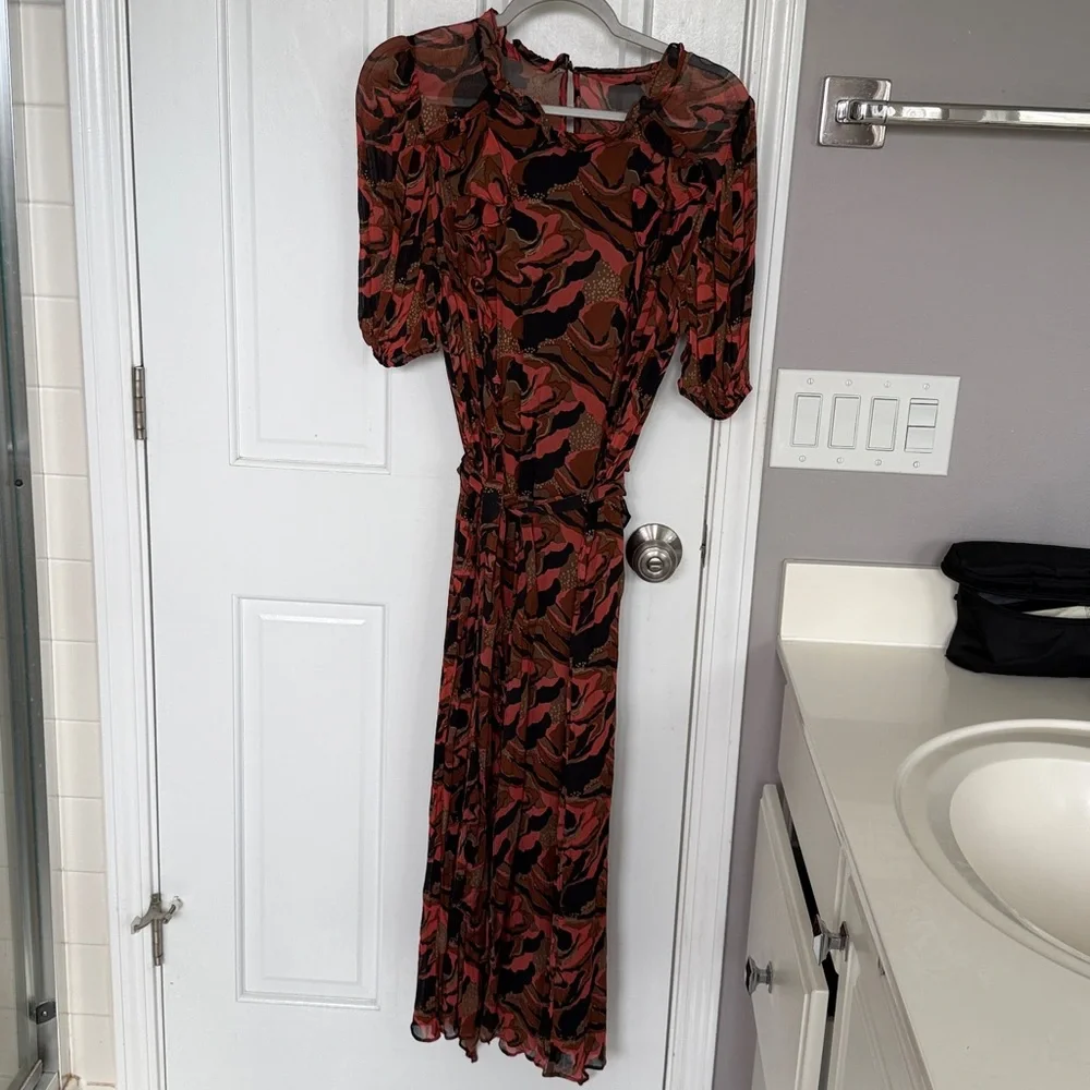 Cleobella Paige Printed Midi Dress Ruffle Puff Sleeve - Picture 2 of 7